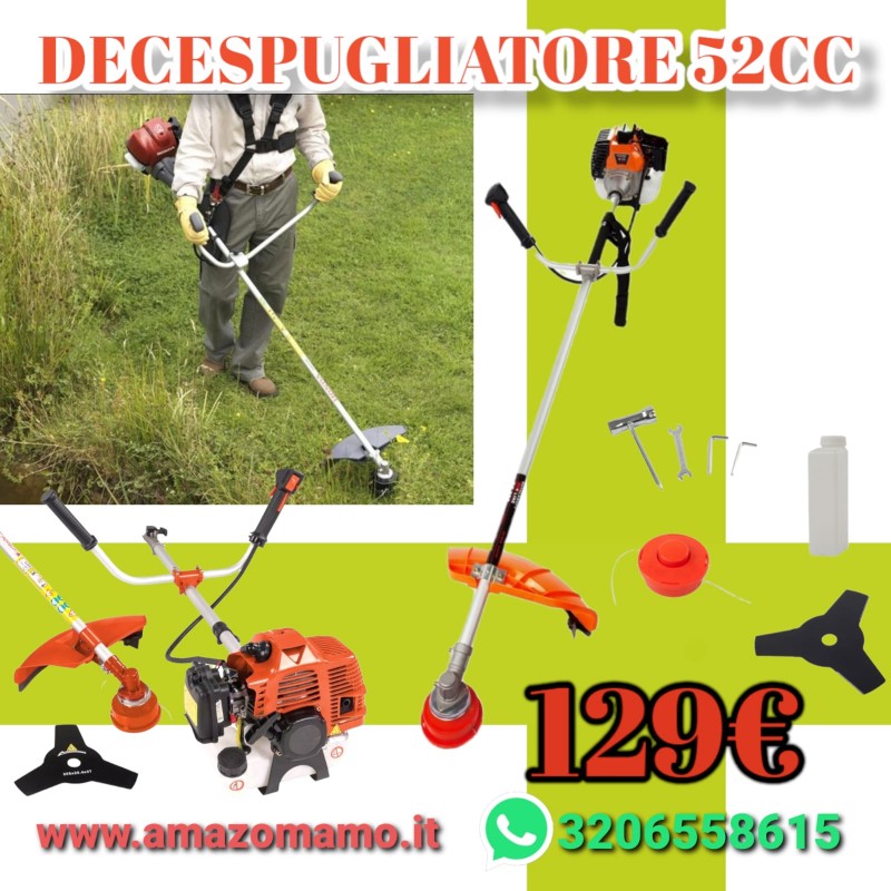 DECESPUGLIATORE A SCOPPIO 52CC + KIT SMONTAGGIO – TANICA PER MISCELA BENZINA CON MANUBRIO