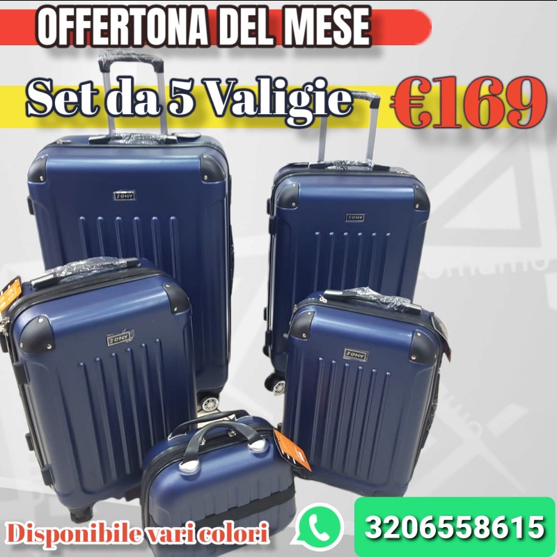 SET DI 5 VALIGIE RIGIDE TROLLEY BAGAGLI CON BEAUTY DA VIAGGIO