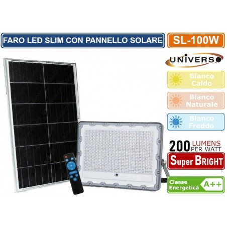 SL-100W FARO LED 100W BATTERIA CON PANNELLO SOLARE TELECOMANDO DIMMERABILE IP65