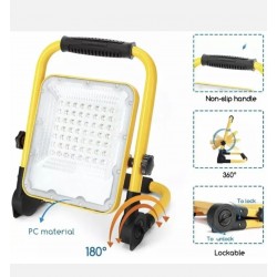 FARO LED RICARICABILE 50W FARETTO BATTERIE IP65 LUCE FREDDA PORTATILE DA LAVORO.