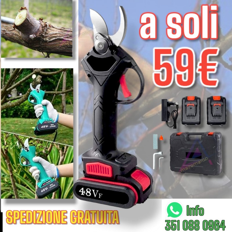 FORBICE A BATTERIA DA POTATURA+VALIGIA CESOIA 48V 3.0 AH TAGLIO 30 MM 2 BATTERIE
