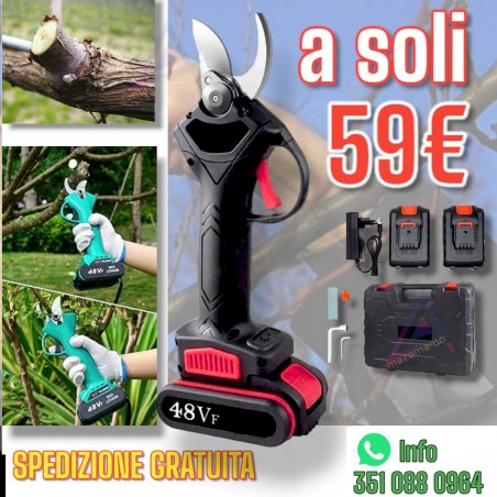 FORBICE A BATTERIA DA POTATURA+VALIGIA CESOIA 48V 3.0 AH TAGLIO 30 MM 2 BATTERIE