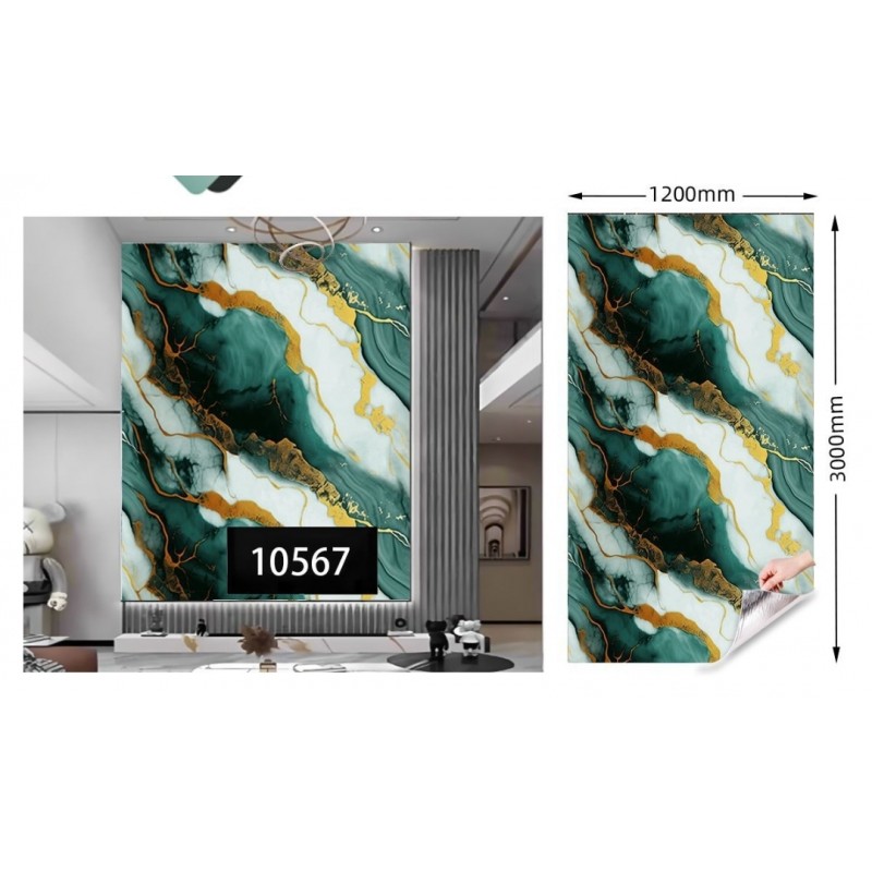 Pannello decorativo  Adesivo in PVC Effetto Marmo Verde Bianco e Oro 1,20 x 3 mt