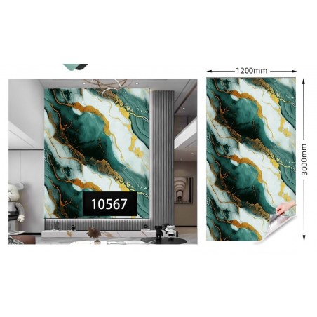 Pannello decorativo  Adesivo in PVC Effetto Marmo Verde Bianco e Oro 1,20 x 3 mt