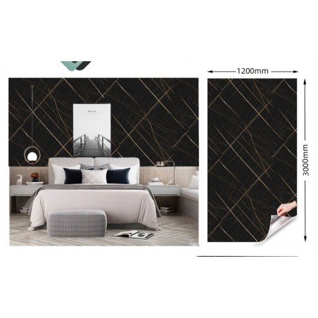 Pannello decorativo  Adesivo in PVC Effetto Marmo Ner e Oro 1,20 x 3 mt