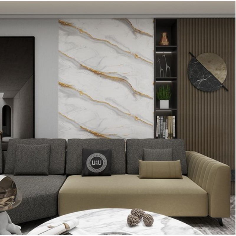 Pannello decorativo  Adesivo in PVC Effetto Marmo Bianco Grigio e Oro 1,20 x 3 mt