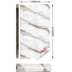 Pannello decorativo  Adesivo in PVC Effetto Marmo Bianco Grigio e Oro 1,20 x 3 mt