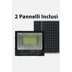 FARO DA 800W LED SMD CON 2 PANNELLI SOLARI CREPUSCOLARE+TELECOMANDO