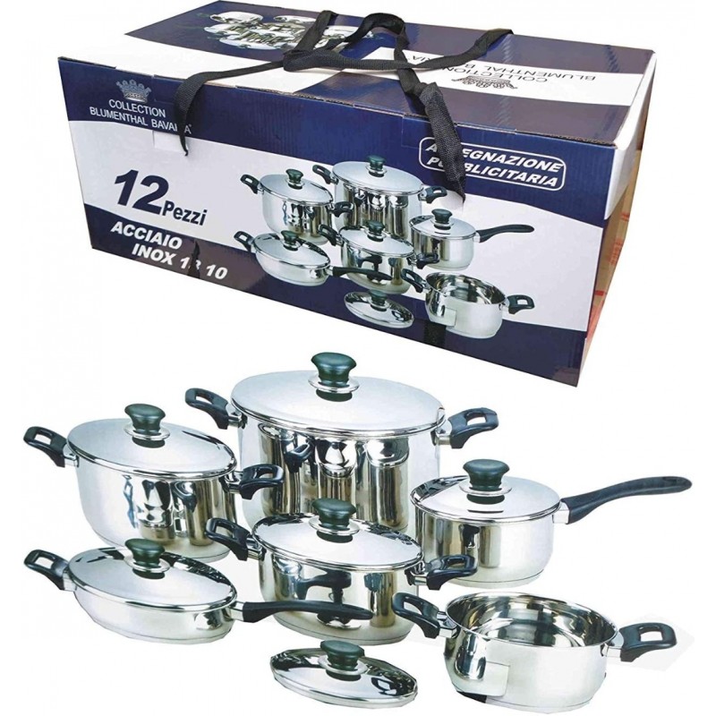 BATTERIA DI PENTOLE BAVARIA 18 PEZZI ACCIAIO INOX 18/10 PREZZO STOCK E869