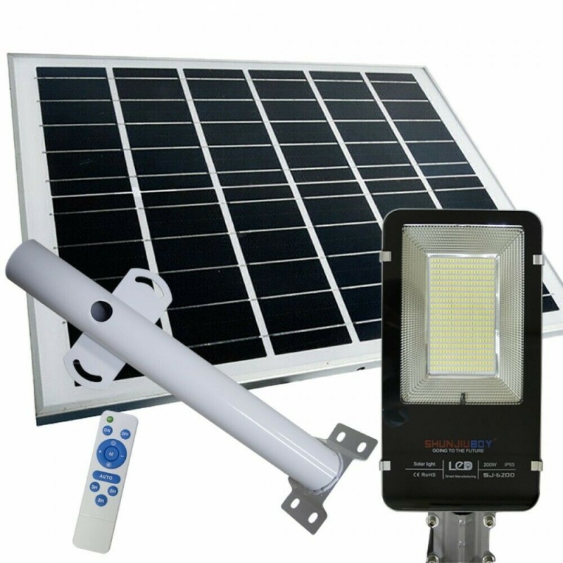 FARO LED LAMPIONE STRADALE 200W LUCE FREDDA CON PANNELLO SOLARE  FOTOVOLTAICO STAFFA TELECOMANDO