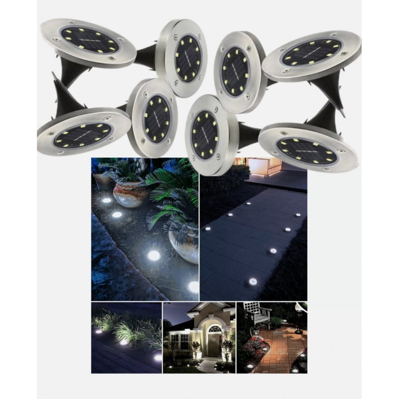 8Pz Faretto 8 LED Energia Solare Picchetto Segnapasso Esterno Luce Fredda