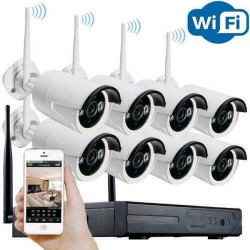 KIT VIDEOSORVEGLIANZA WIRELESS FULL WIFI HD IP 8 TELECAMERE NVR LAN REMOTO 3G HA