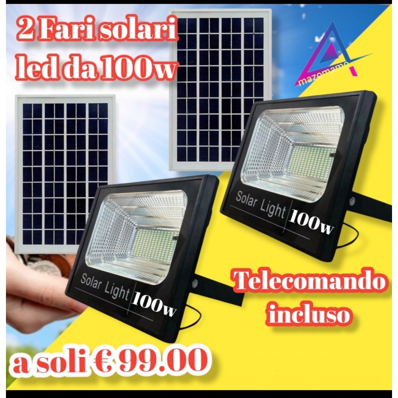 2 FARI LED SOLARI DA100W CADAUNO CON PANNELLO SOLARE INCLUSO