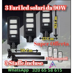 KIT 3 PEZZI LAMPIONE STRADALE CON STAFFA LED 90 W PANNELLO SOLARE FOTOVOLTAICO